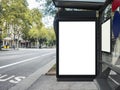 Mock up Billboard Banner template at Bus Shelter Media outdoor street Sign display Royalty Free Stock Photo