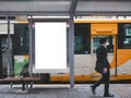 Mock up Billboard Banner template at Bus Stop Media outdoor street with Business people