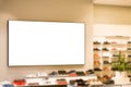 Mock up. Blank billboard, poster frame, advertising on the the wall in shoes store. Royalty Free Stock Photo