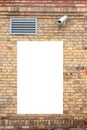 Mock up. Blank vertical billboard, signboard outdoors, public information board on old brick wall Royalty Free Stock Photo