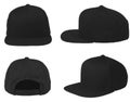 Mock up blank flat snap back hat black isolated view set Royalty Free Stock Photo