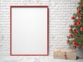 Mock up blank picture frame, Christmas decoration and wooden box Royalty Free Stock Photo