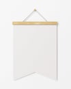 Mock Up Blank Poster Flag With Wooden Frame Hanging On The White Wall, Background