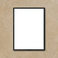 Mock up blank poster picture frame hanging on brown marble wall in room
