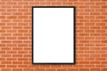 Mock up blank poster picture frame hanging on red brick wall background in room - can be used mock up for montage products display Royalty Free Stock Photo