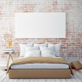 Mock up blank poster on the wall of bedroom, Royalty Free Stock Photo