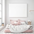 Mock up blank poster on the wall of bedroom Royalty Free Stock Photo