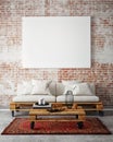 Mock up blank poster on the wall of livingroom, 3D illustration Royalty Free Stock Photo