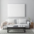 Mock up blank poster on the wall of livingroom Royalty Free Stock Photo