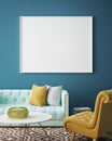 Mock up blank poster on the wall of vintage living room, Royalty Free Stock Photo