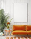 Mock up blank poster on the wall of vintage living room Royalty Free Stock Photo