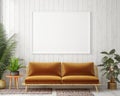 Mock up blank poster on the wall of vintage living room Royalty Free Stock Photo