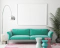 Mock up blank poster on the wall of vintage living room, Royalty Free Stock Photo