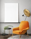 Mock up blank poster on the wall of vintage living room Royalty Free Stock Photo