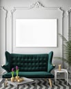 Mock up blank poster on the wall of vintage living room, Royalty Free Stock Photo