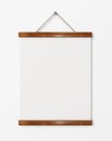 Mock Up Blank Poster With Wooden Frame Hanging On The White Wall, Background