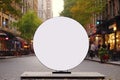 Mock up. Blank round circle billboard outdoors, outdoor advertising, public information board in the city street Royalty Free Stock Photo