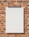 Mock up blank white hanging poster on brick wall, background Royalty Free Stock Photo