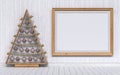 Mock up blank wooden picture frame Christmas decoration 3D Royalty Free Stock Photo