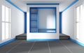 Blue room -Beautiful room, Empty room , Modern bright interior. 3D rendering Royalty Free Stock Photo