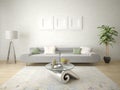 Mock up bright living room with a stylish compact sofa.