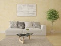 Mock up bright living room with a stylish sofa.