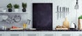 Mock up chalkboard in kitchen interior, Scandinavian style, panoramic background Royalty Free Stock Photo