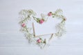 Mock up Composition heart of white flowers rustic style