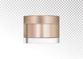 Mock up cosmetic realistic bronze gold glass cream jar,plastic lid.Cosmetic beauty product package template, vector Royalty Free Stock Photo