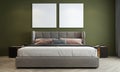 The modern bedoom and canvas oc empty green pattern wall texture background interior design / 3D rendering Royalty Free Stock Photo