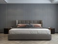 The modern bedoom and empty white pattern wall texture background interior design / 3D rendering Royalty Free Stock Photo