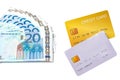 Mock up demo credit card with euro money on white background