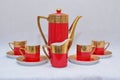 Mock up / design set of elegant and traditional colorful Red and gold traditional elegant coffee cup & Tea cup on cup`s plate besi Royalty Free Stock Photo