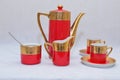 Mock up / design set of elegant and traditional colorful Red and gold traditional elegant coffee cup & Tea cup on cup`s plate besi Royalty Free Stock Photo