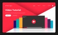 Mock-up design website flat design concept video tutorial. Vect Royalty Free Stock Photo