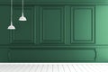 Mock up Empty luxury room interior with dark green wall on white wooden floor. 3D rendering Royalty Free Stock Photo