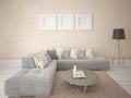 Mock up fashionable living room with a comfortable corner sofa. Royalty Free Stock Photo