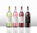 Mock up of four bottles of wine on a transparent background Royalty Free Stock Photo