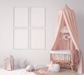 Mock up frame in children room with natural wooden furniture, Farmhouse style interior background Royalty Free Stock Photo