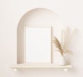 Mock up frame close up in home interior background with plant in vase