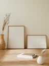 Mock up frame close up in home interior background, Boho style Royalty Free Stock Photo