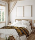 Mock up frame in country style bedroom interior