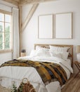 Mock up frame in country style bedroom interior Royalty Free Stock Photo