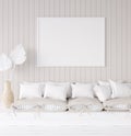 Mock up frame in cozy coastal home interior background Royalty Free Stock Photo