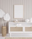 Mock up frame in cozy coastal home interior background