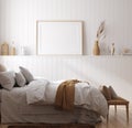 Mock up frame in cozy home interior background, coastal style bedroom Royalty Free Stock Photo