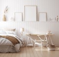 Mock up frame in cozy home interior background, coastal style bedroom Royalty Free Stock Photo