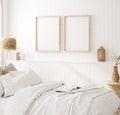 Mock up frame in cozy home interior background, coastal style bedroom Royalty Free Stock Photo