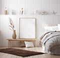 Mock up frame in cozy home interior background, coastal style bedroom