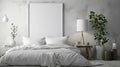 Mock up frame in cozy home interior background, coastal style bedroom. Generative Ai Royalty Free Stock Photo